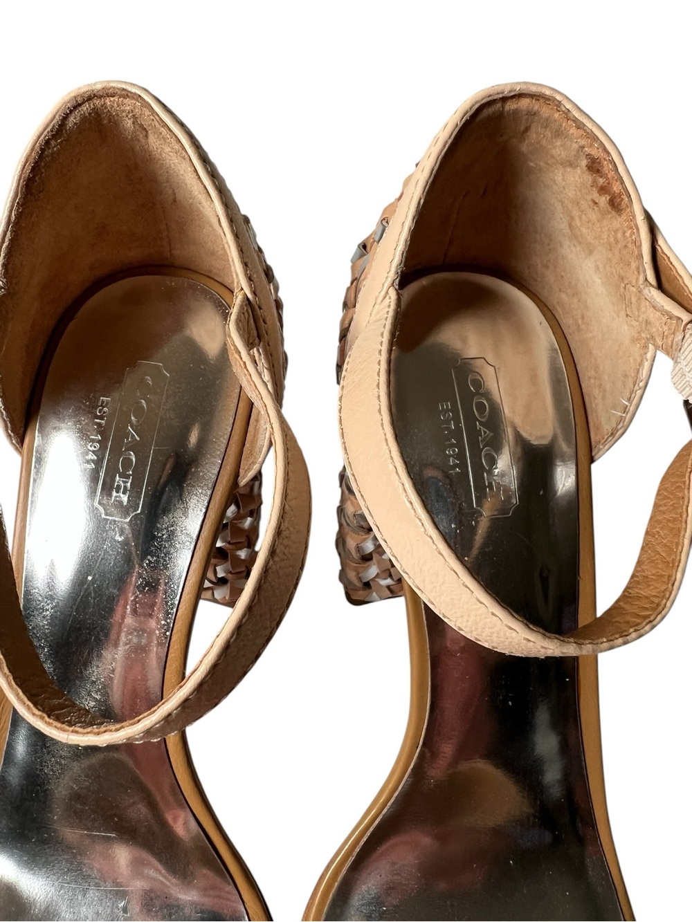 COACH TERRI Woven Leather High Heels Natural/Silver Size 8.5 - Picture 7 of 10